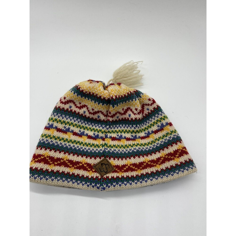 Merkley Hat Beanie Fitted Mens One Size Multicolor Wool Tassel Lined Winter Ski